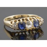 A sapphire and diamond Victorian style five stone gypsy ring