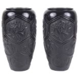A pair of black Lalique 'Hesperides' pattern vases