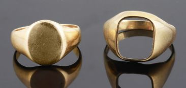 A gentleman's 9ct gold signet ring and another