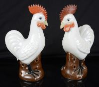 A pair of early 20th century export ware figures of roosters