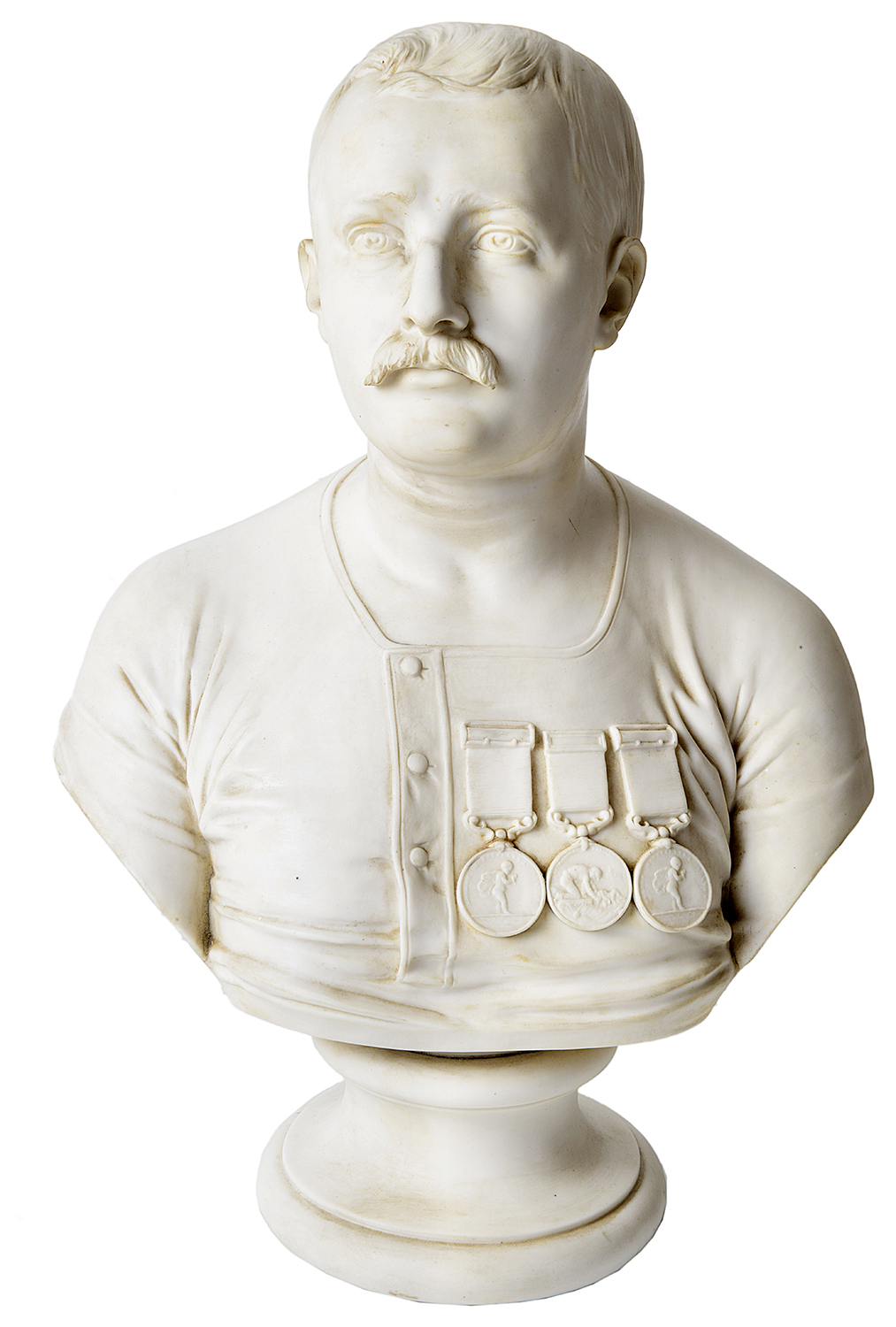 A Staffordshire parian bust of Captain Matthew Webb, c1875,
