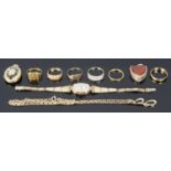 A collection of Victorian and later jewellery including lockets and rings