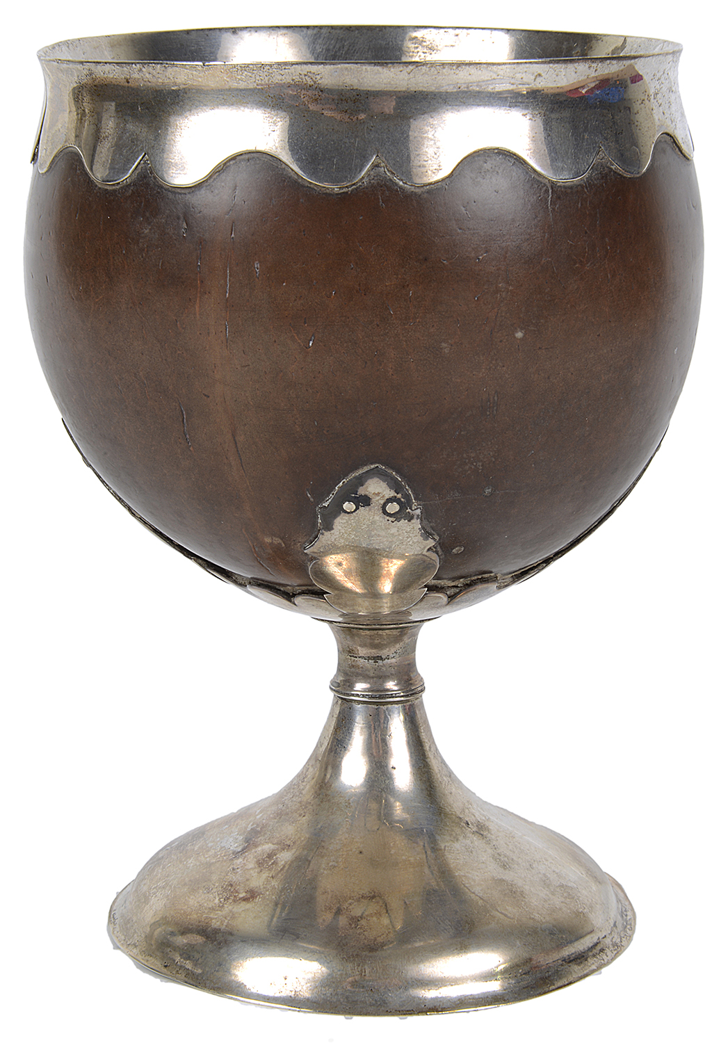 A large George III mounted coconut cup