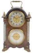 A rosewood cased dual mantle clock and barometer