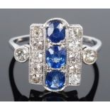 An attractive Art Deco sapphire and diamond panel ring