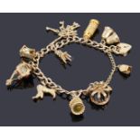 A 9ct gold charm curb link bracelet