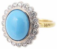 A large contemporary turquoise and diamond set cluster ring