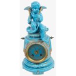 A French porcelain turquoise glazed clock, late 19th century