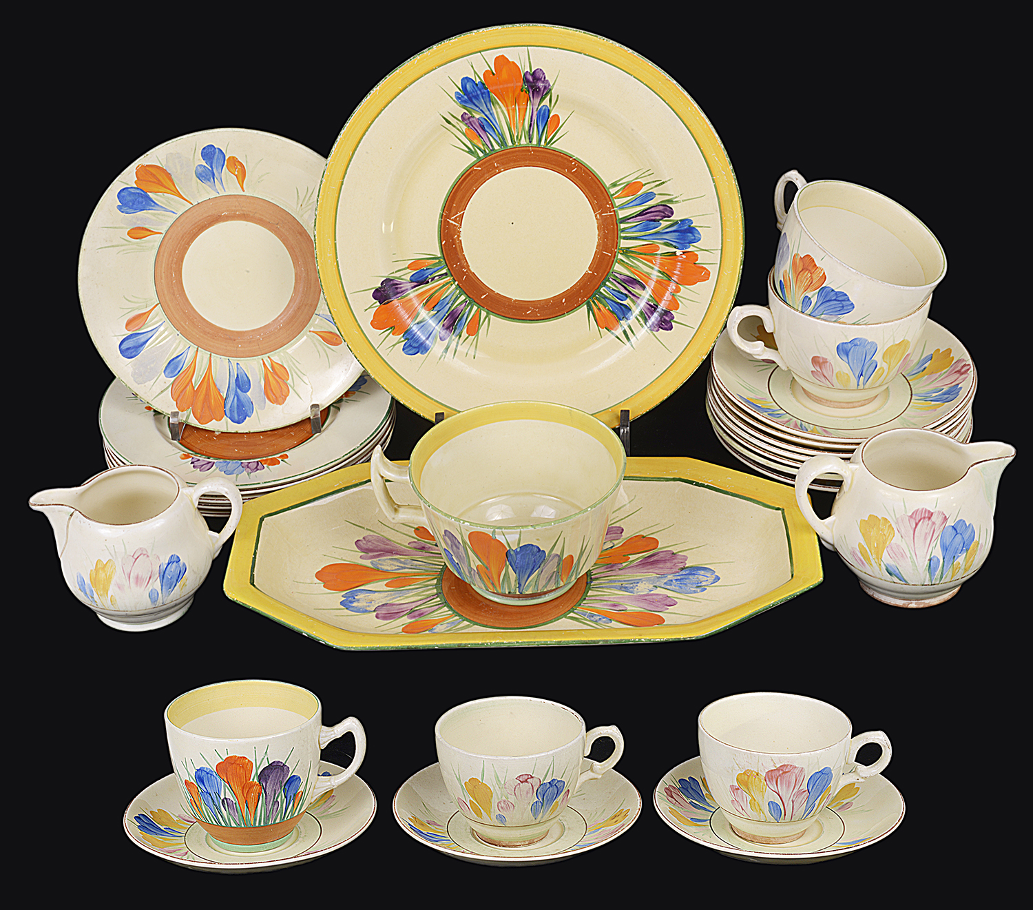 An assorted collection of Clarice Cliff 'Crocus' pattern