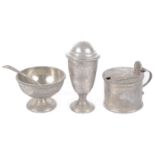 A contemporary three piece silver cruet set, hallmarked London 1979 (3)