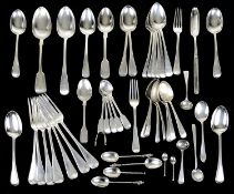 A collection of Georgian and later silver Old English and bead patterned flatware