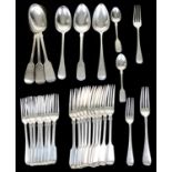A collection of Georgian and later silver Old English pattern flatware