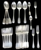 A collection of Georgian and later silver Old English pattern flatware