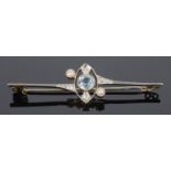 An Art Deco aquamarine and diamond set bar brooch