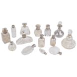 A collection of early 20th century miniature silver and glass scent bottles