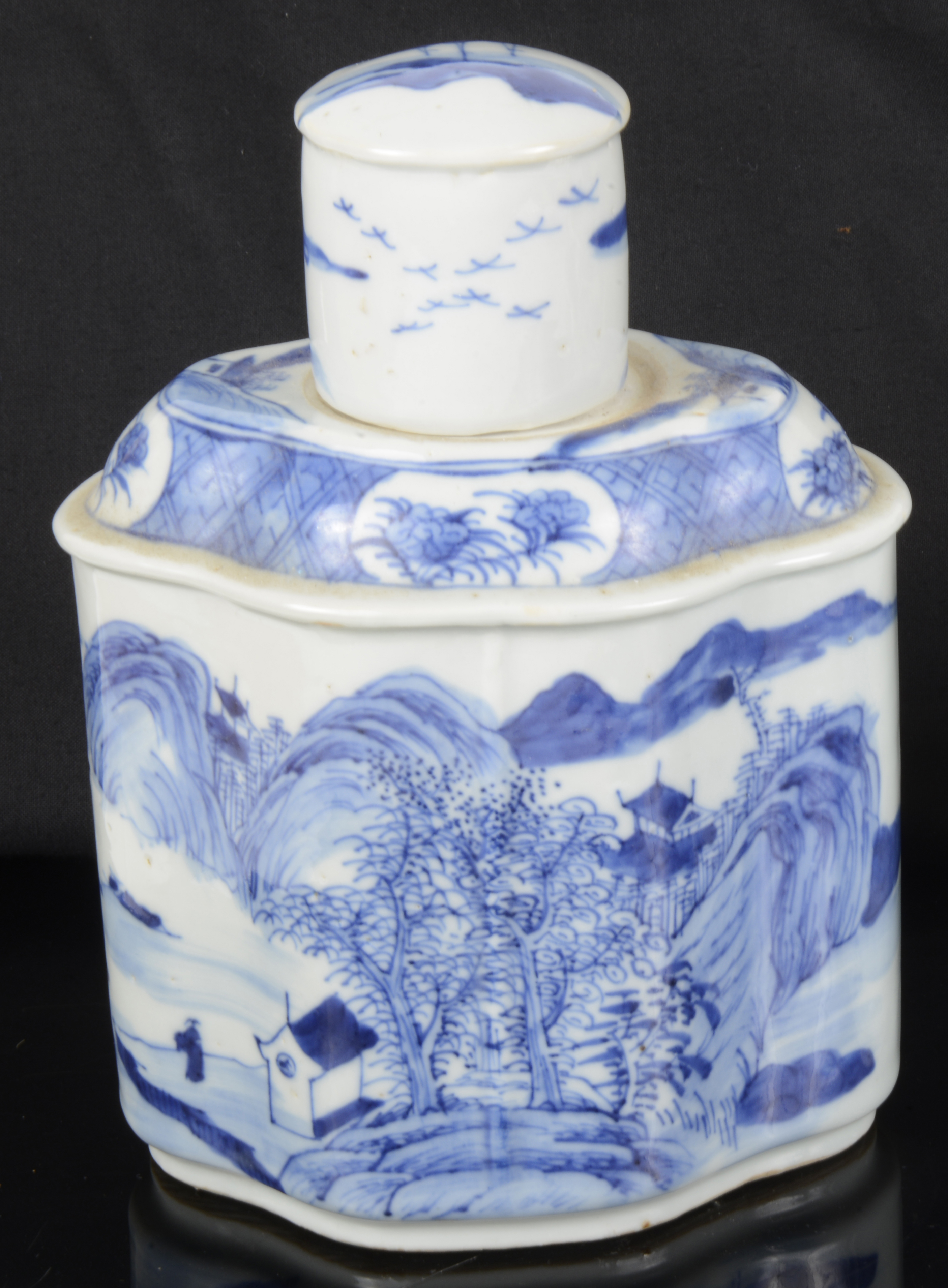 A pair of early 19th century large Chinese export ware blue and white tea poys and covers - Image 4 of 21