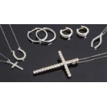 Three contemporary Continental delicate diamond set pendants and other items