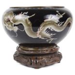 A good late 19th/ early 20th century Japanese cloisonné dragon jardiniere on stand