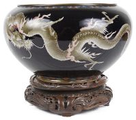 A good late 19th/ early 20th century Japanese cloisonné dragon jardiniere on stand