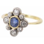 An attractive sapphire and diamond set ring, c1900