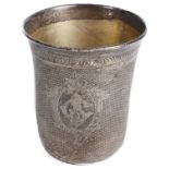 A large Continental silver beaker in the form of a large thimble