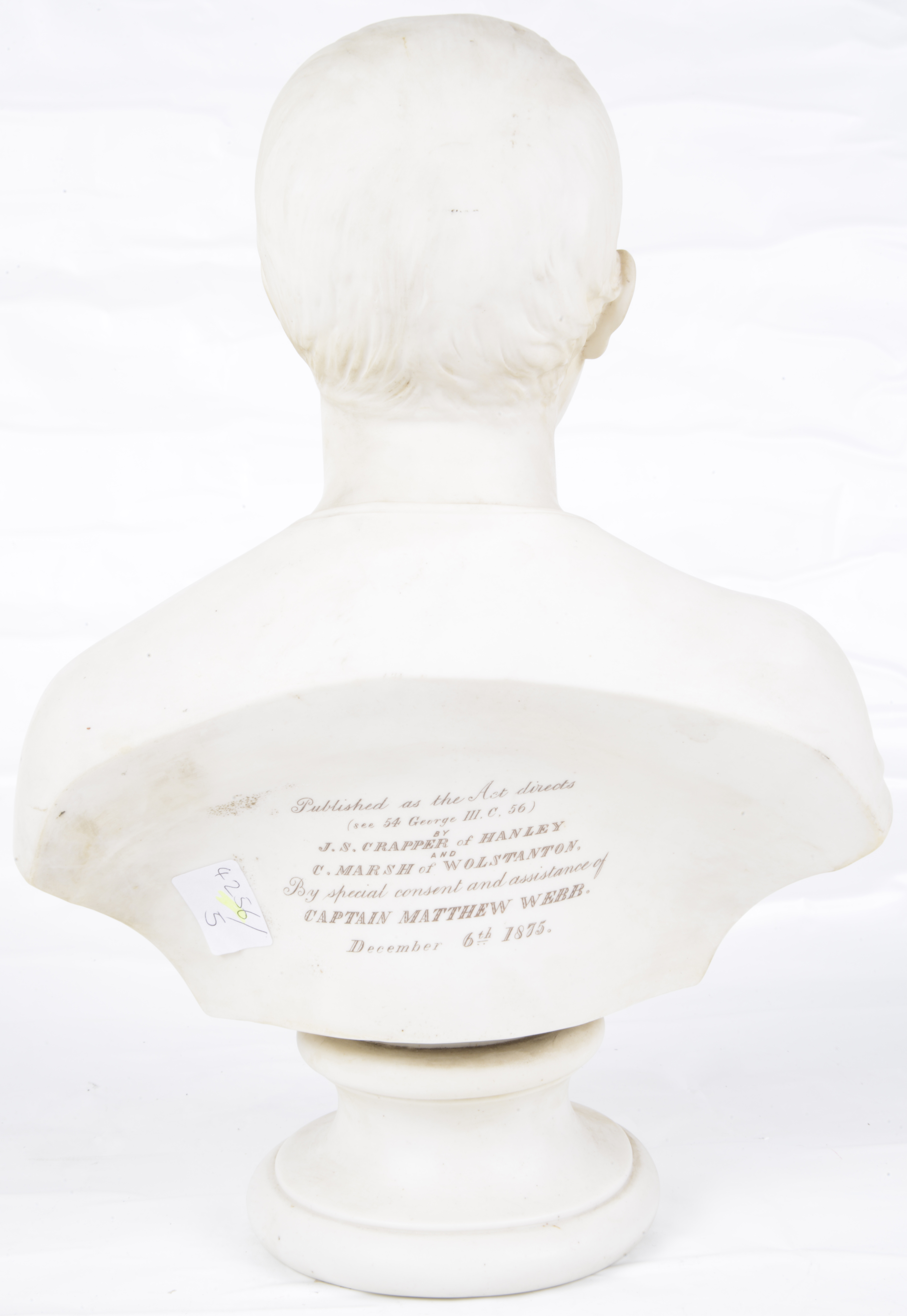 A Staffordshire parian bust of Captain Matthew Webb, c1875, - Image 2 of 3