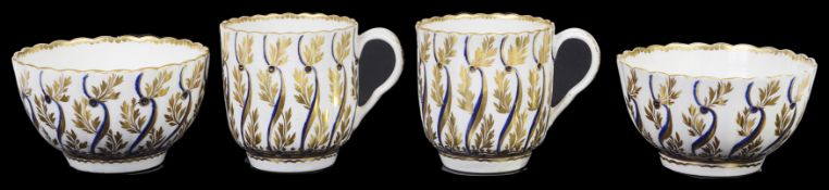 Two Worcester porcelain coffee cups and a pair of matching tea bowls