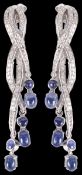 A pair of attractive Art Deco style sapphire and diamond long drop earrings