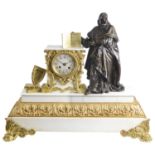 A large 19th century French marble and bronze figural mantle clock