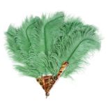 A green ostrich feather fan
