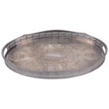 A silver-plated twin handled oval tray