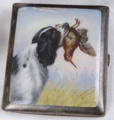 A Continental silver and enamelled cigarette case, hallmarked 935,