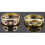 Two Victorian diamond and gem set gypsy rings