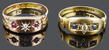 Two Victorian diamond and gem set gypsy rings