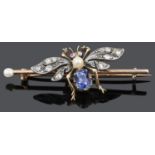 An attractive early Victorian sapphire and diamond set 'bug' brooch