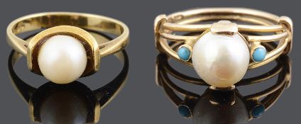 Two contemporary eastern cultured pearl rings