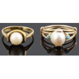 Two contemporary eastern cultured pearl rings