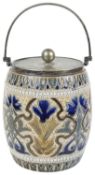 A Doulton Lambeth stoneware biscuit barrel, by Edith D Lupton, c1880