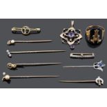 A collection of Edwardian jewellery including diamond stickpins