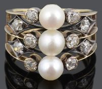 A charming belle époque diamond and cultured pearl ring