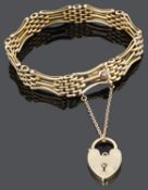 A continental yellow metal fancy three bar gate link bracelet