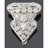A Continental Art Deco diamond set dress clip