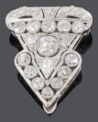 A Continental Art Deco diamond set dress clip