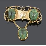 An attractive Arts & Crafts scarab beetle set pendant brooch