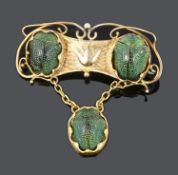 An attractive Arts & Crafts scarab beetle set pendant brooch