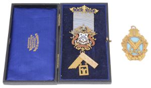 Two early 20th c. 9ct gold and enamel Masonic jewels