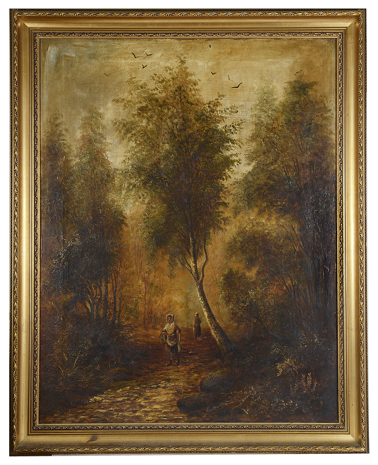 W H Sawdon (19th c. Brit.) A pair of wooded landscapes, oil on canvas