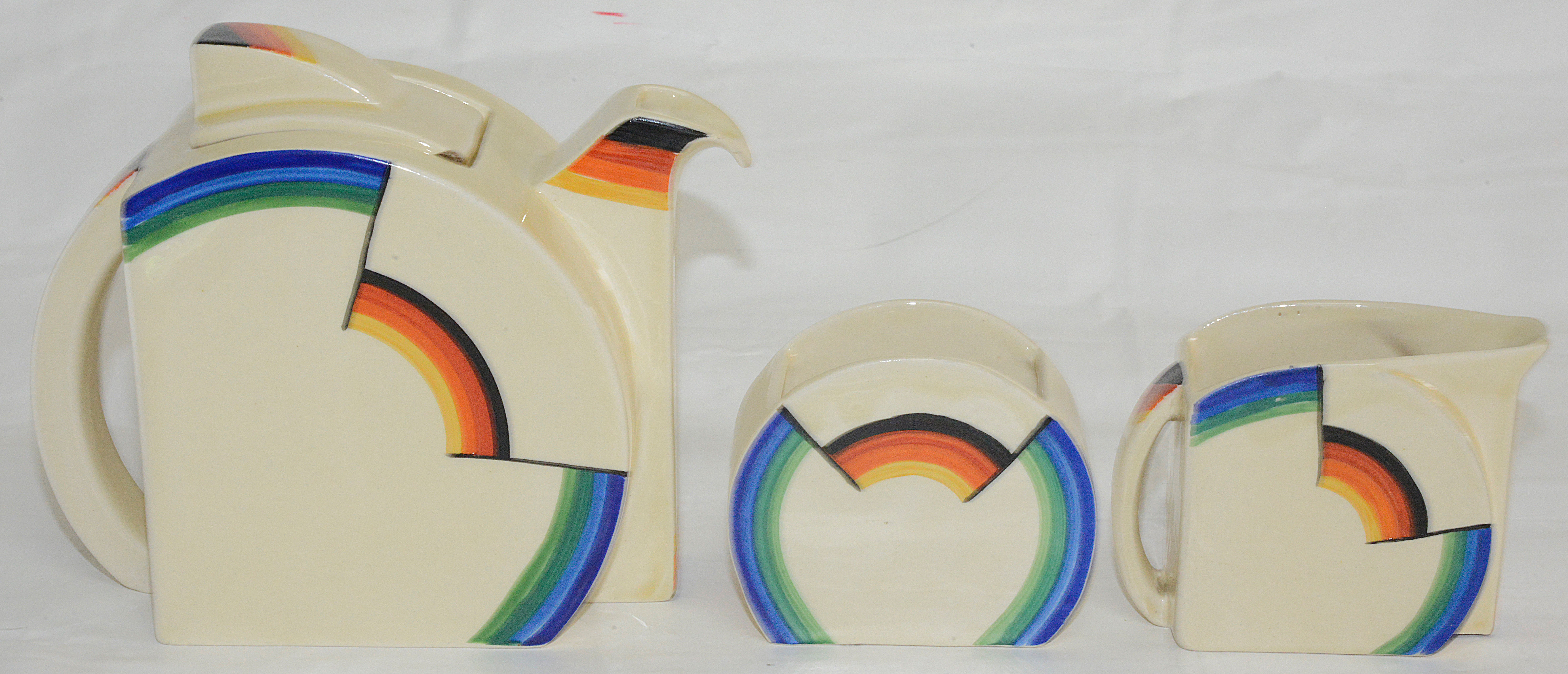 A Clarice Cliff "Delecia" Bizarre for Newport Pottery Stamford three piece tea set - Image 3 of 3