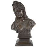 A decorative patinated bronze half bust of woman in the Fr. manner