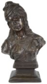 A decorative patinated bronze half bust of woman in the Fr. manner